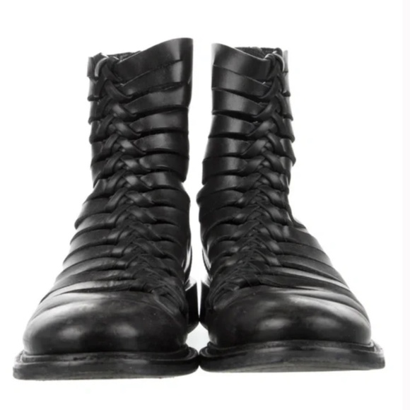 Rare ANN DEMEULEMEESTER Black Cut-out Leather Low Boots (Size 7) - Picture 4 of 11